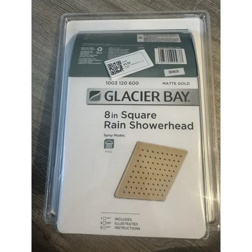 Glacier Bay 8in Square rain Showerhead MATTE GOLD -NEW